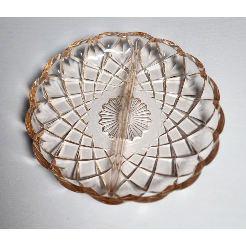 Vintage Pink Pressed Glass #232 HAZEL ATLAS Divided Relish‎ Candy Nut 6.5" Dish